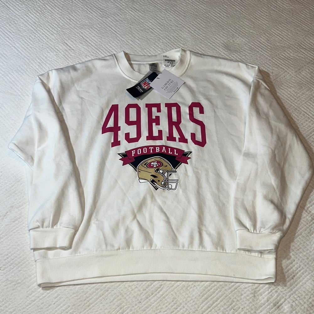 NFL Team Apparel Gameday Couture 49ers White and Red Crewneck Sweater NWT Large